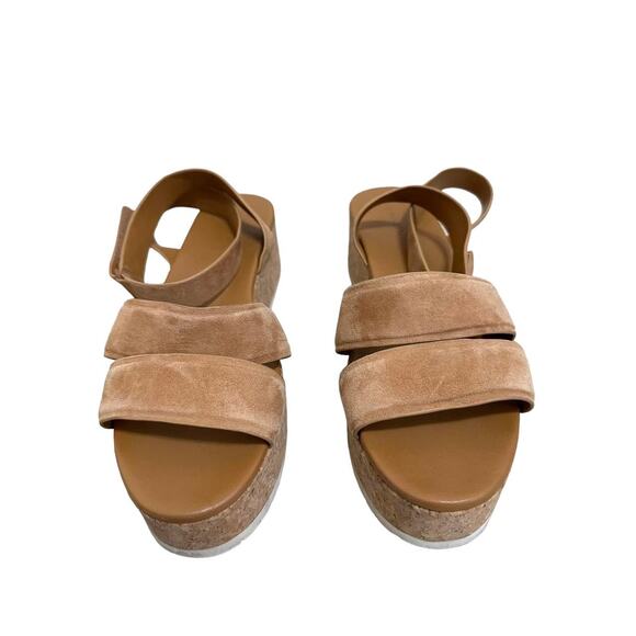 Vince Women's Brown Leather Jet Platform Sandal Ankle Strap Cork Midsole Sz 10 - Picture 3 of 5